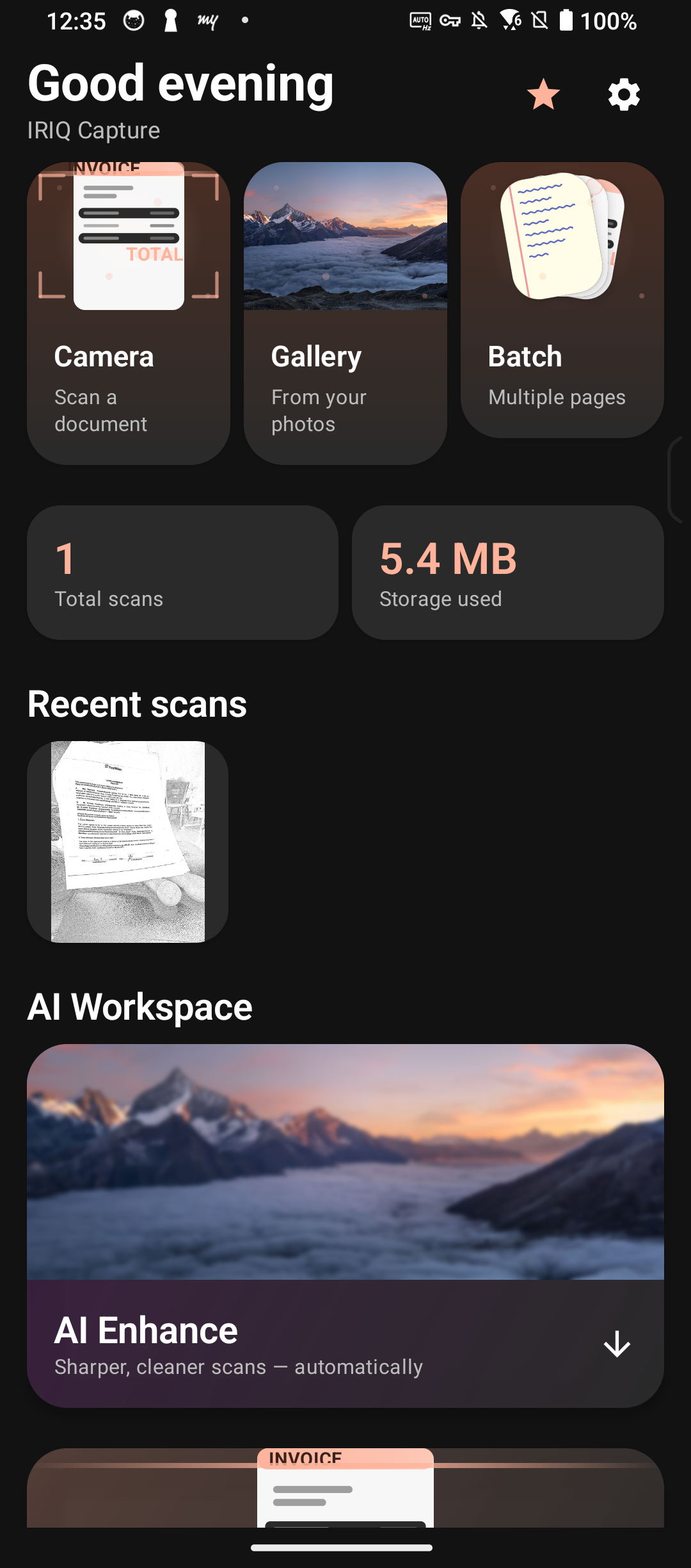 IRIQ Capture — Home screen